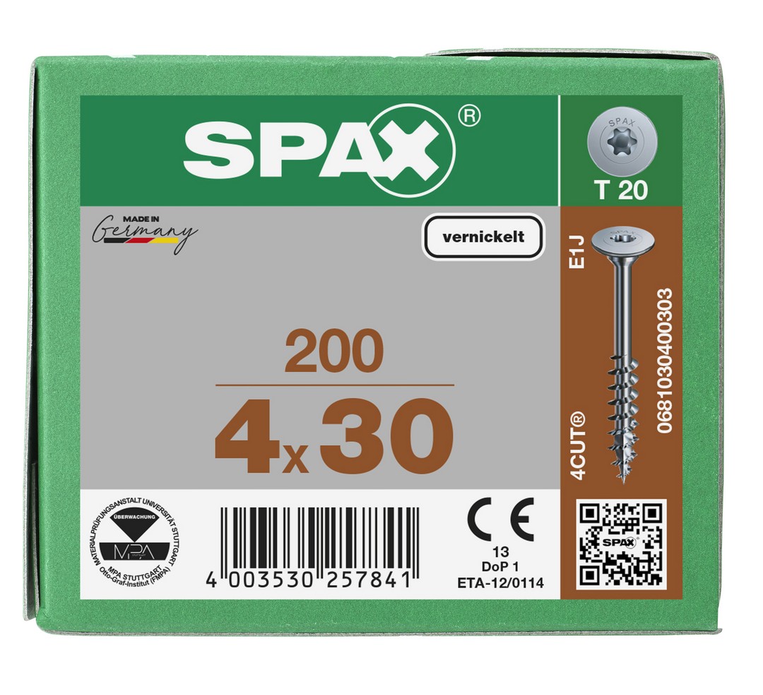 SPAX Cabeza de unión plana para traseras, Rosca parcial, Cabeza de unión, T-STAR plus, 4CUT, Niquelado