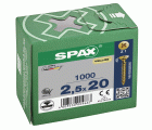 SPAX Tornillo universal, 2,5 x 20 mm, 1000 unidades, Rosca completa, Cabeza plana, Ranura en cruz Z1, Punta S, YELLOX