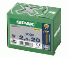 SPAX Tornillo universal, 2,5 x 20 mm, 1000 unidades, Rosca completa, Cabeza plana, Ranura en cruz Z1, Punta S, YELLOX