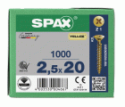 SPAX Tornillo universal, 2,5 x 20 mm, 1000 unidades, Rosca completa, Cabeza plana, Ranura en cruz Z1, Punta S, YELLOX