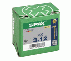 SPAX Tornillo universal, 3 x 12 mm, 200 unidades, Rosca completa, Cabeza plana, Ranura en cruz Z1, Punta S, YELLOX