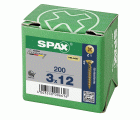 SPAX Tornillo universal, 3 x 12 mm, 200 unidades, Rosca completa, Cabeza plana, Ranura en cruz Z1, Punta S, YELLOX