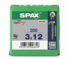 SPAX Tornillo universal, 3 x 12 mm, 200 unidades, Rosca completa, Cabeza plana, Ranura en cruz Z1, Punta S, YELLOX