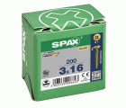 SPAX Tornillo universal, 3 x 16 mm, 200 unidades, Rosca completa, Cabeza plana, Ranura en cruz Z1, Punta S, YELLOX