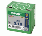 SPAX Tornillo universal, 3 x 16 mm, 200 unidades, Rosca completa, Cabeza plana, Ranura en cruz Z1, Punta S, YELLOX