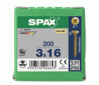 SPAX Tornillo universal, 3 x 16 mm, 200 unidades, Rosca completa, Cabeza plana, Ranura en cruz Z1, Punta S, YELLOX