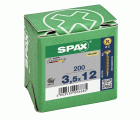 SPAX Tornillo universal, 3,5 x 12 mm, 200 unidades, Rosca completa, Cabeza plana, Ranura en cruz Z2, 4CUT, YELLOX