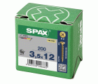 SPAX Tornillo universal, 3,5 x 12 mm, 200 unidades, Rosca completa, Cabeza plana, Ranura en cruz Z2, 4CUT, YELLOX