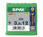 SPAX Tornillo universal, 3,5 x 12 mm, 200 unidades, Rosca completa, Cabeza plana, Ranura en cruz Z2, 4CUT, YELLOX