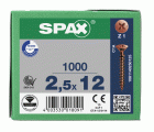 SPAX Tornillo universal, 2,5 x 12 mm, 1000 unidades, Rosca completa, Cabeza plana, Ranura en cruz Z1, Punta S, bronce
