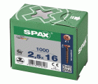 SPAX Tornillo universal, 2,5 x 16 mm, 1000 unidades, Rosca completa, Cabeza plana, Ranura en cruz Z1, Punta S, bronce