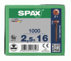 SPAX Tornillo universal, 2,5 x 16 mm, 1000 unidades, Rosca completa, Cabeza plana, Ranura en cruz Z1, Punta S, bronce