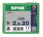 SPAX Tornillo universal, 2,5 x 20 mm, 1000 unidades, Rosca completa, Cabeza plana, Ranura en cruz Z1, Punta S, bronce