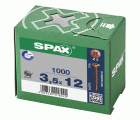 SPAX Tornillo universal, 3,5 x 12 mm, 1000 unidades, Rosca completa, Cabeza plana, Ranura en cruz Z2, 4CUT, bronce