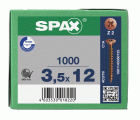 SPAX Tornillo universal, 3,5 x 12 mm, 1000 unidades, Rosca completa, Cabeza plana, Ranura en cruz Z2, 4CUT, bronce