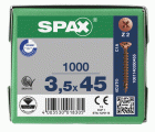 SPAX Tornillo universal, 3,5 x 45 mm, 1000 unidades, Rosca completa, Cabeza plana, Ranura en cruz Z2, 4CUT, bronce