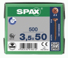 SPAX Tornillo universal, 3,5 x 50 mm, 500 unidades, Rosca completa, Cabeza plana, Ranura en cruz Z2, 4CUT, bronce