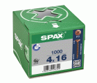 SPAX Tornillo universal, 4 x 16 mm, 1000 unidades, Rosca completa, Cabeza plana, Ranura en cruz Z2, 4CUT, bronce