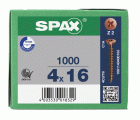 SPAX Tornillo universal, 4 x 16 mm, 1000 unidades, Rosca completa, Cabeza plana, Ranura en cruz Z2, 4CUT, bronce
