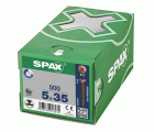 SPAX Tornillo universal, 5 x 35 mm, 500 unidades, Rosca completa, Cabeza plana, Ranura en cruz Z2, 4CUT, bronce