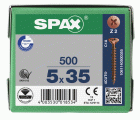 SPAX Tornillo universal, 5 x 35 mm, 500 unidades, Rosca completa, Cabeza plana, Ranura en cruz Z2, 4CUT, bronce