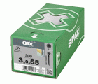 GIX A rosca fina, Rosca completa, Cabeza de trompeta, Ranura en cruz H, Punta de aguja, Fosfatado negro, 3.9 x 55 mm, 500 uds (Caja Pro)