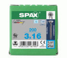SPAX Tornillo de acero inoxidable, 3 x 16 mm, 200 unidades, Rosca completa, Cabeza plana, T-STAR plus T10, Punta S, Acero inoxidable A2