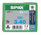 SPAX Tornillo de acero inoxidable, 3 x 40 mm, 200 unidades, Rosca completa, Cabeza plana, T-STAR plus T10, Punta S, Acero inoxidable A2