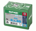 SPAX Tornillo de acero inoxidable, 3,5 x 35 mm, 200 unidades, Rosca completa, Cabeza plana, T-STAR plus T15, 4CUT, Acero inoxidable A2