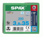 SPAX Tornillo de acero inoxidable, 3,5 x 35 mm, 200 unidades, Rosca completa, Cabeza plana, T-STAR plus T15, 4CUT, Acero inoxidable A2
