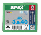 SPAX Tornillo de acero inoxidable, 3,5 x 40 mm, 200 unidades, Rosca completa, Cabeza plana, T-STAR plus T15, 4CUT, Acero inoxidable A2