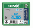 SPAX Tornillo de acero inoxidable, 4 x 30 mm, 200 unidades, Rosca completa, Cabeza plana, T-STAR plus T20, 4CUT, Acero inoxidable A2