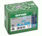 SPAX Tornillo de acero inoxidable, 4,5 x 25 mm, 200 unidades, Rosca completa, Cabeza plana, T-STAR plus T20, 4CUT, Acero inoxidable A2