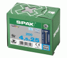 SPAX Tornillo de acero inoxidable, 4,5 x 25 mm, 200 unidades, Rosca completa, Cabeza plana, T-STAR plus T20, 4CUT, Acero inoxidable A2