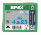 SPAX Tornillo de acero inoxidable, 4,5 x 25 mm, 200 unidades, Rosca completa, Cabeza plana, T-STAR plus T20, 4CUT, Acero inoxidable A2