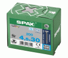 SPAX Tornillo de acero inoxidable, 4,5 x 30 mm, 200 unidades, Rosca completa, Cabeza plana, T-STAR plus T20, 4CUT, Acero inoxidable A2