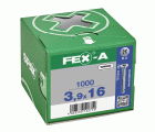 FEX-A, 3,9 x 16 mm, 1000 unidades, Rosca gruesa, Cabeza plana, Ranura en cruz H2, Punta perforadora, Titanio plateado