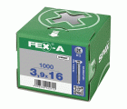 FEX-A, 3,9 x 16 mm, 1000 unidades, Rosca gruesa, Cabeza plana, Ranura en cruz H2, Punta perforadora, Titanio plateado