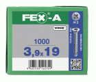 FEX-A, 3,9 x 19 mm, 1000 unidades, Rosca gruesa, Cabeza plana, Ranura en cruz H2, Punta perforadora, Titanio plateado