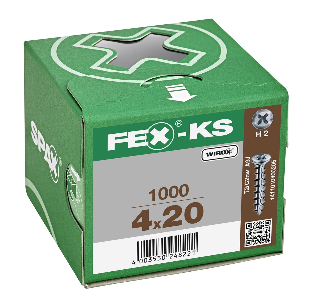 FEX-KS, 4,2 x 20 mm, 1000 unidades, Rosca especial, Cabeza plana, Ranura en cruz H2, Punta autoperforante, WIROX