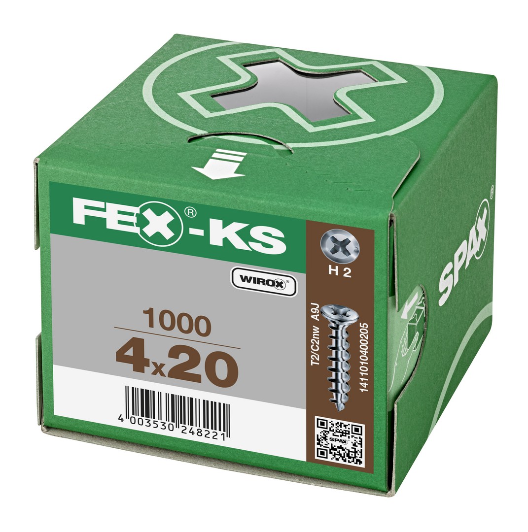 FEX-KS, 4,2 x 20 mm, 1000 unidades, Rosca especial, Cabeza plana, Ranura en cruz H2, Punta autoperforante, WIROX