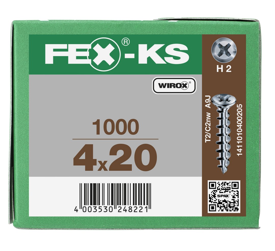 FEX-KS, 4,2 x 20 mm, 1000 unidades, Rosca especial, Cabeza plana, Ranura en cruz H2, Punta autoperforante, WIROX