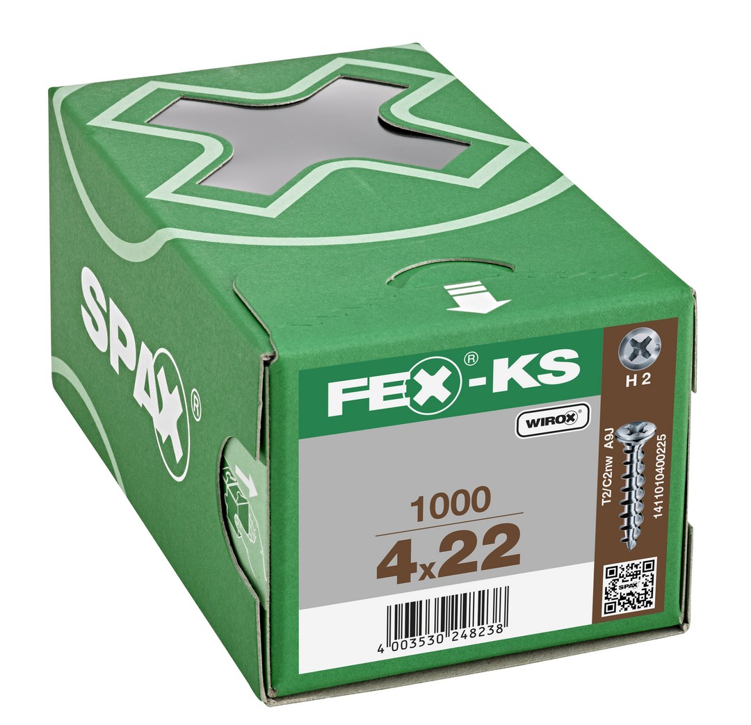 FEX-KS, 4,2 x 22 mm, 1000 unidades, Rosca especial, Cabeza plana, Ranura en cruz H2, Punta autoperforante, WIROX