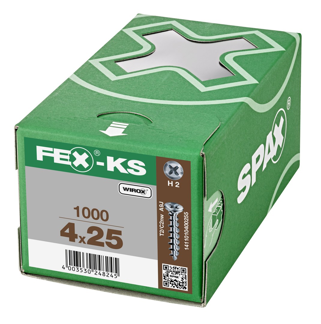 FEX-KS, 4,2 x 25 mm, 1000 unidades, Rosca especial, Cabeza plana, Ranura en cruz H2, Punta autoperforante, WIROX