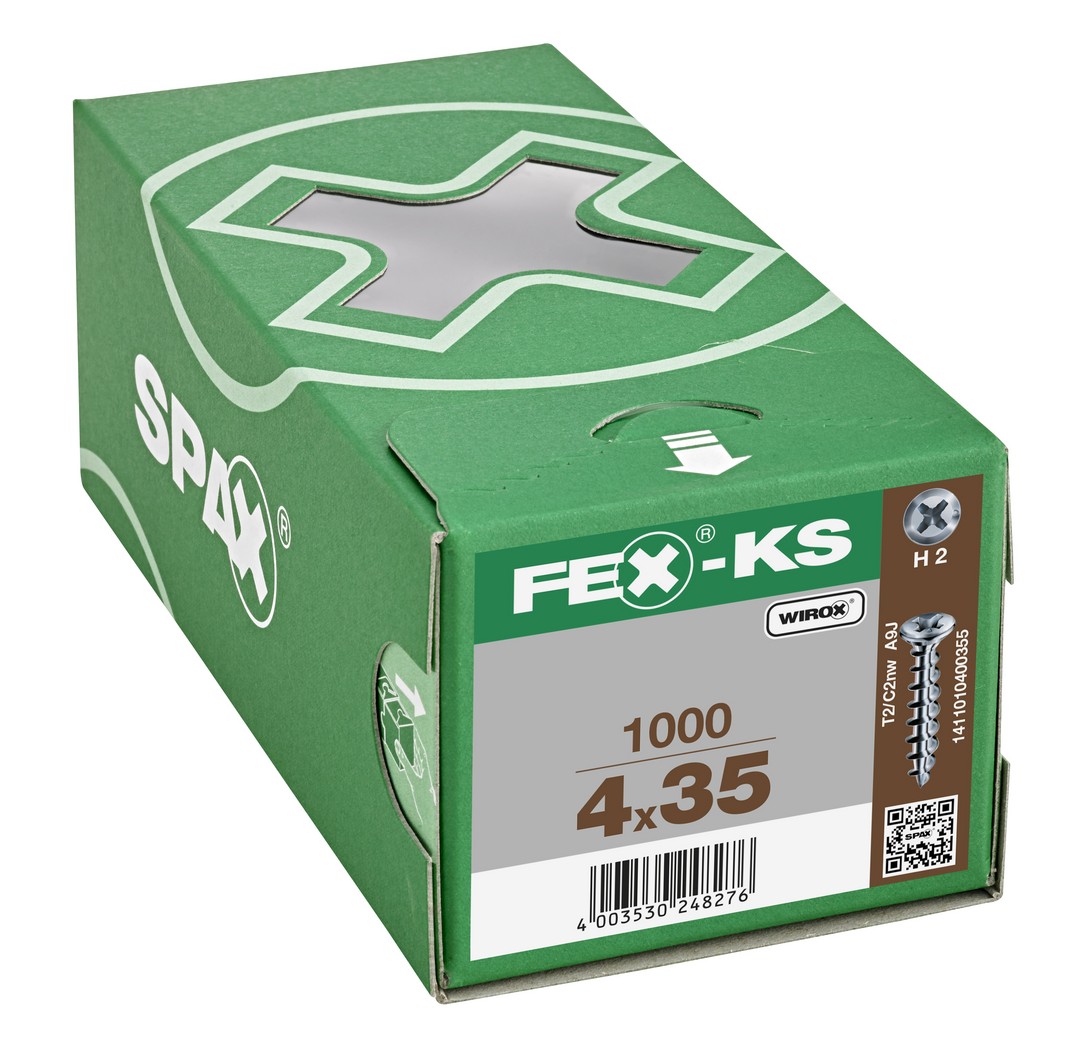 FEX-KS, 4,2 x 35 mm, 1000 unidades, Rosca especial, Cabeza plana, Ranura en cruz H2, Punta autoperforante, WIROX