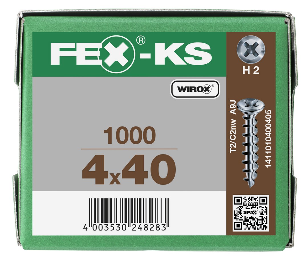 FEX-KS, 4,2 x 40 mm, 1000 unidades, Rosca especial, Cabeza plana, Ranura en cruz H2, Punta autoperforante, WIROX
