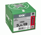 GIX C para placas de yeso-fibra, Rosca completa, Cabeza de fresado reducida, Ranura en cruz H, Punta de aguja, Fosfatado negro 3.9 x 19 mm, 1000 uds (Caja Pro)