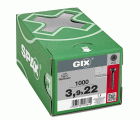 GIX C para placas de yeso-fibra, Rosca completa, Cabeza de fresado reducida, Ranura en cruz H, Punta de aguja, Fosfatado negro 3.9 x 22 mm, 1000 uds (Caja Pro)
