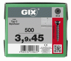 GIX C para placas de yeso-fibra, Rosca completa, Cabeza de fresado reducida, Ranura en cruz H, Punta de aguja, Fosfatado negro 3.9 x 45 mm, 500 uds (Caja Pro)