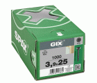 GIX B Rosca gruesa, Rosca completa, Cabeza de trompeta, Ranura en cruz H, Punta de aguja, Fosfatado negro, 3.9 x 25 mm, 1000 uds (Caja Pro)